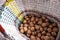 Walnuts in a colorful homemade basket