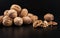 Walnuts isolated on black background