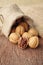 Walnuts in sackcloth bag