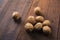 Walnuts shell on wooden table