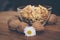 Walnuts on a wooden table