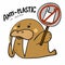 Walrus anti-plastic in ocean cartoon doodle  illustration