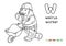 Walrus worker ABC coloring book. Alphabet W