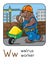 Walrus worker. Alphabet W. Animals professions ABC