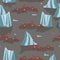 Walruses on ice floes and icebergs. Seamless pattern for fabrics and packaging paper. Vector graphics