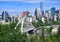 The Walterdale Bridge with the view of downtown Edmonton, Alberta, Canada