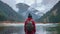 Wanderers Reflection: A Backpacker at Mountain Lake