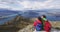 Wanderlust adventure and hiking travel vacation concept with hiker couple