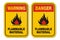 Waning and danger flammable material yellow signs