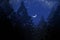 Waning moon with bright stars in crescent night