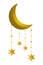 Waning moon with hanging stars