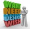 Want Need Desire Wish Thinker 3d Words