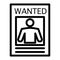Wanted poster line icon. Wanted criminal illustration isolated on white. Wanted paper outline style design, designed for