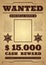 Wanted poster. Old distressed western criminal vector template. Dead or alive wanted background.