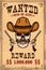 Wanted poster template. Cowboy skull with crossed revolvers. Design element for poster, card, label, sign, card, banner
