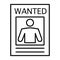 Wanted poster thin line icon. Wanted criminal illustration isolated on white. Wanted paper outline style design