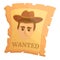 Wanted western paper icon, cartoon style