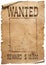 Wanted wild west poster on white background