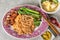 Wanton noodle with barbecue pork, vegetable and dumpling, popular Chinese food