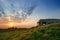 War bunker near sea at sunset