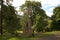 war memorial in park in Melrose with Eildon hills