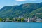 War memorial and Tempio Voltiano on shore of lake Como in Italy