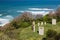 War memorial tombstones on atlantic coastal footpath in bidart, france