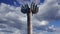 War memorial in Victory Park on Poklonnaya Hill against the moving clouds, Moscow, Russia.