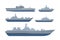 War ship set collection pack with various model and size with modern style and grey black color - 