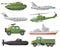 War vehicles color icon set