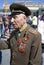 War veteran man portrait. Victory Day celebration in Moscow.