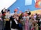 War veterans welcome the participants of the action `Immortal regiment` on the red square of Moscow.