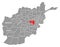 Wardak red highlighted in map of Afghanistan