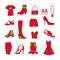 Wardrobe items for women, red and green, icons for websites selling clothes