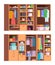 Wardrobe. Open and closed doors of home storage for clothes interior organized wardrobe vector set