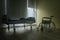 Wards that have only beds and wheelchairs without sick people in a depressed atmosphere