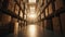 Warehouse Aisle Lined with Stacked Cardboard Boxes.