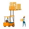 Warehouse Character Lifting Box by Forklift Car