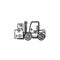 Warehouse forklift truck with cardboard boxes hand drawn outline doodle icon.