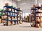 warehouse full of shelves with goods in cartons a product distribution center. generative AI