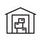 Warehouse icon. Line art logo of storage of things. Linear symbol of depot. Black simple illustration. Contour isolated vector