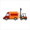 Warehouse illustration of loader truck loading cardboard boxes