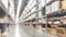 Warehouse industry blur background with logistic wholesale storehouse  blurry industrial silo interior aisle