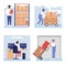 Warehouse loading boxes vector illustration, cartoon flat worker staff people work, controls loading warehousing process