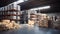 Warehouse, logistics, shelves with stacked cardboard boxes