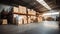 Warehouse, logistics, shelves with stacked cardboard boxes