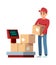 Warehouse. Man puts boxes on scales in industry offices, isolated vector comcept of delivery services