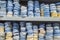 Warehouse of plaster models of human jaws in an orthodontic clinic. Control and diagnostic dental casts for aligners