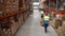 Warehouse with racks filled with cardboard boxes