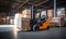 A Warehouse Scene with a Busy Forklift and Stacked Boxes